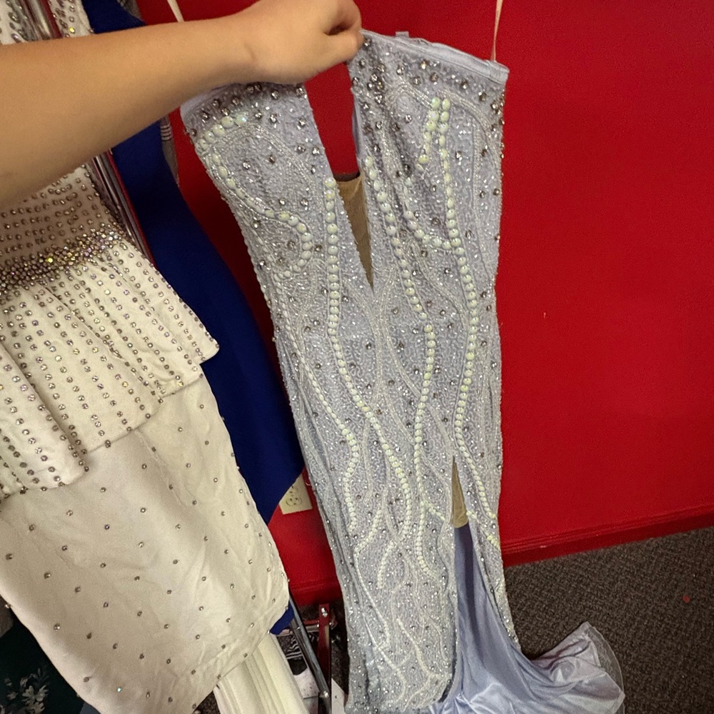 Elegant Silver Beaded Prom Dress